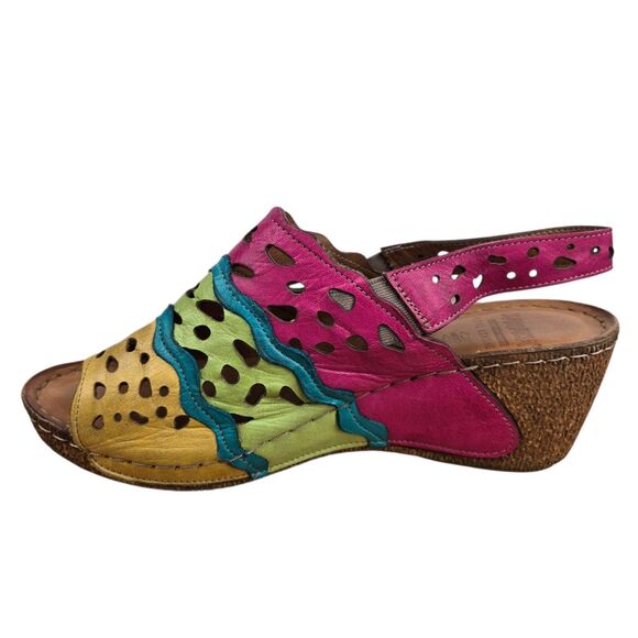 Karyoka Multicolor Cutout Wavy Colorblock Slingback Wedge Sandals 38 US 7.5 - 8 - Picture 8 of 14